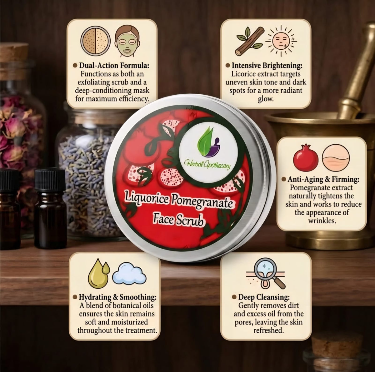 مقشر وقناع للوجه 2 في 1 بالرمان وعرق السوس 100 جم